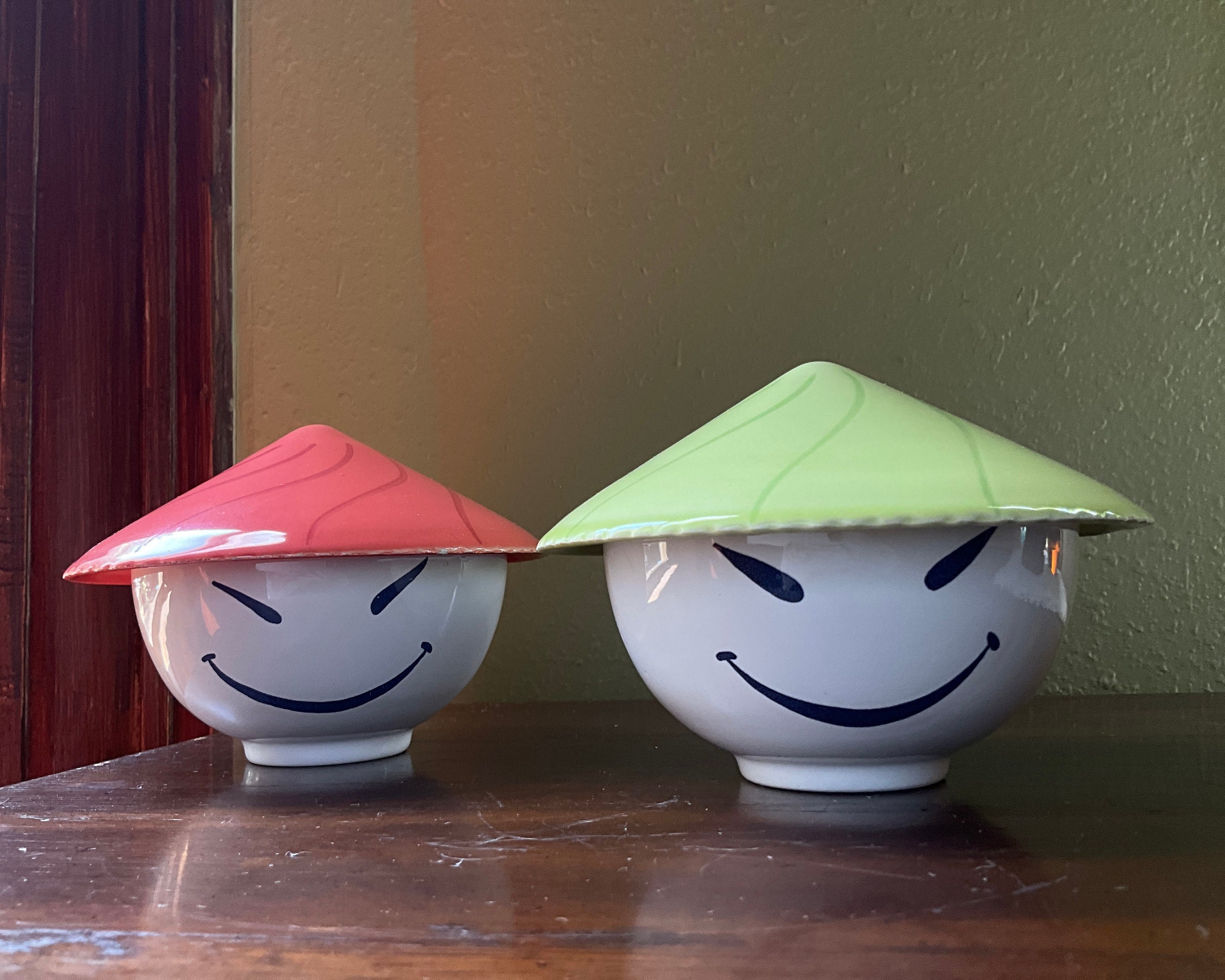 Vintage Pylones 1st Run Mushroom Guys Covered Rice Bowls in Red & Green Etsy