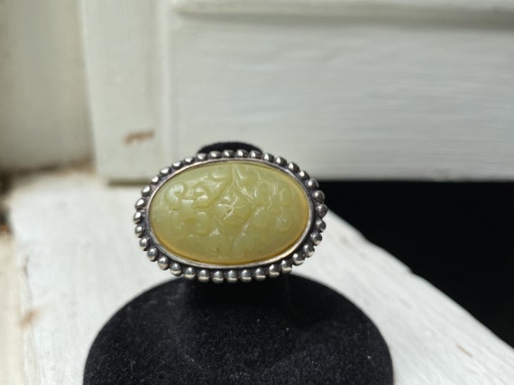 Vintage carved Yellow Jadeite Jade & 925 sterling… - image 2