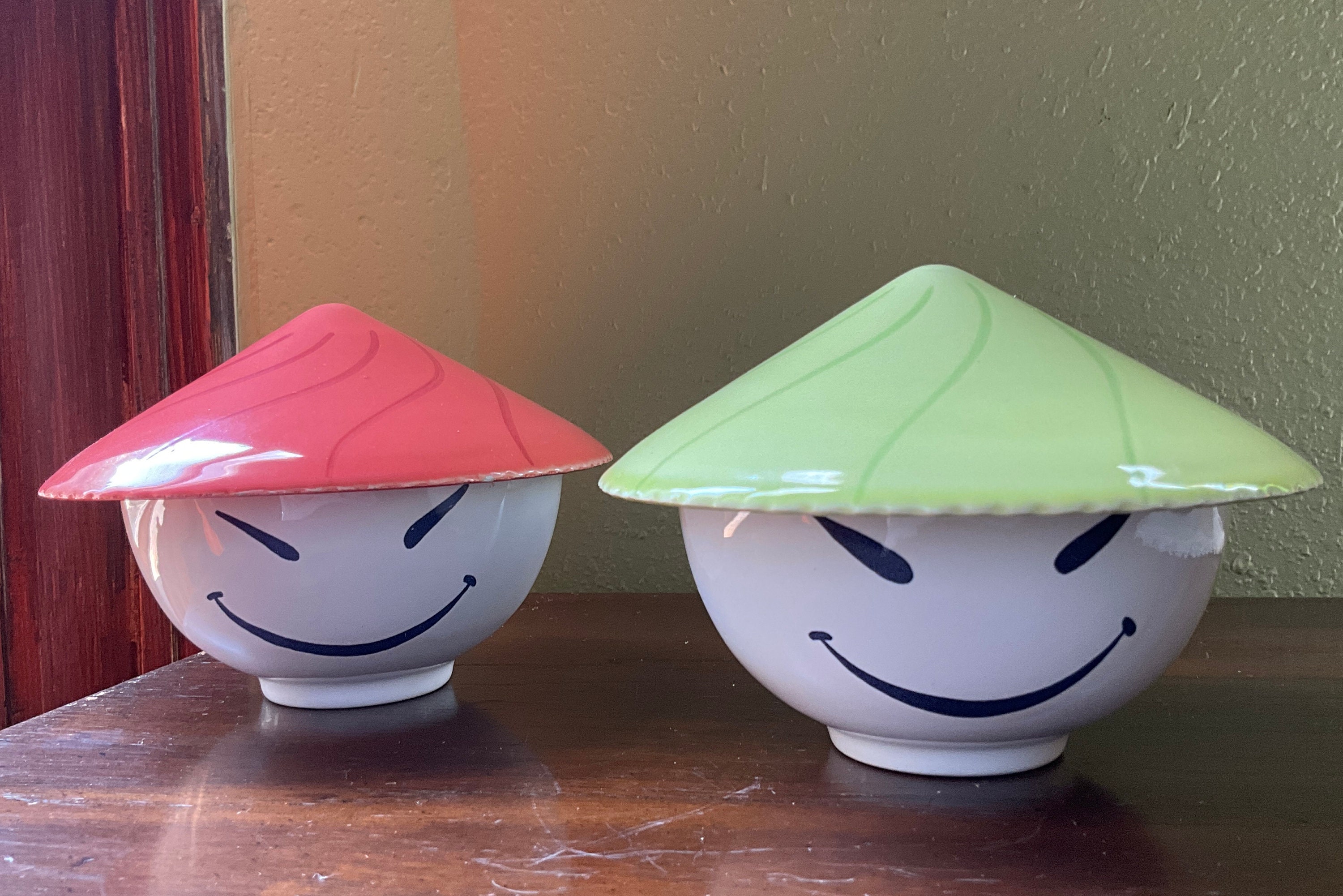 Vintage Pylones 1st Run Mushroom Guys Covered Rice Bowls in Red & Green Etsy