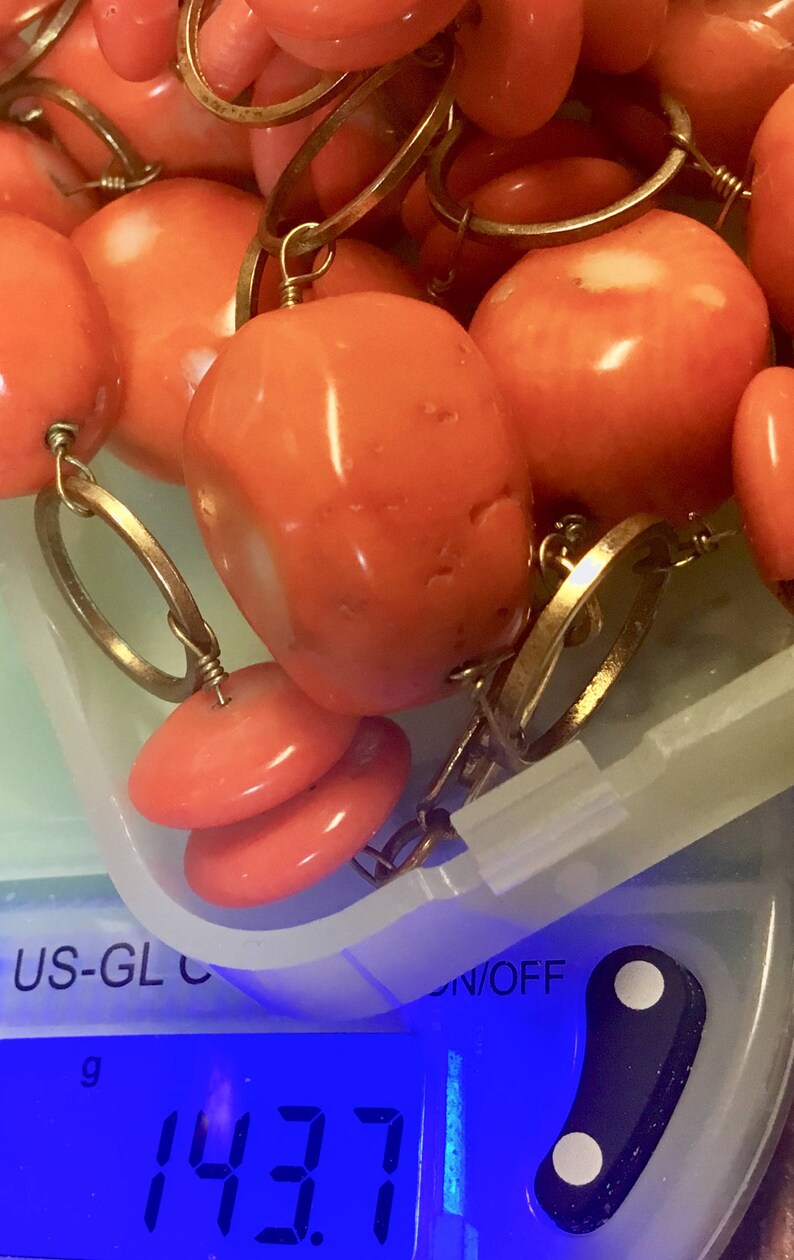 Antique Natural Salmon Pink /& Red Orange Coral Gold tone Link Necklace