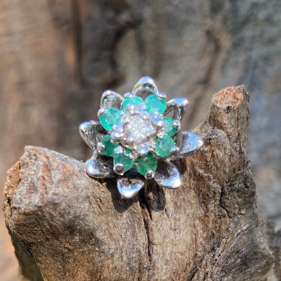 Antique 14k White Gold Columbian Emerald & Diamond