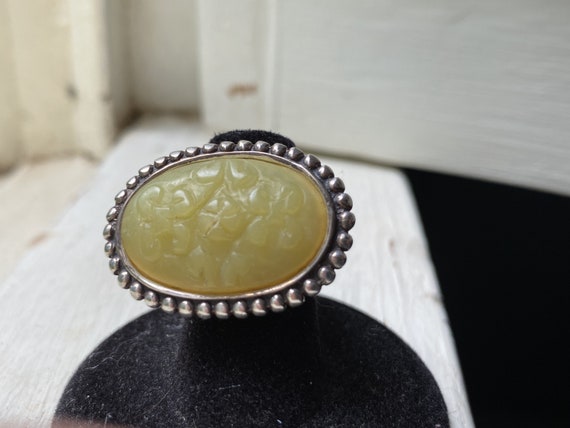 Vintage carved Yellow Jadeite Jade & 925 sterling… - image 9