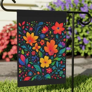 Vibrant Summer Floral Garden and House Flag, Colorful Outdoor Décor, Boho House Flag, Spring & Summer Home Decoration, Floral Welcome Flag