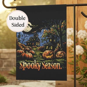 Spooky Halloween Garden Flag: Vibrant Moonlit Landscape Design for Festive Outdoor Decor