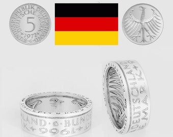 coin ring 5 DM | Year of issue on the outside | Year of issue possible - 1951 - 1974 | - Ring high gloss polished or vintage antique look -