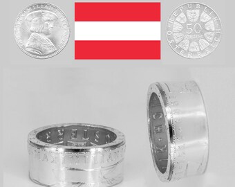 Ring 50 Schilling "Maximilian I" 1969 (Österreich) .900 Silber - Münzring  Hochglanzpoliert oder im Vintage Antik Look -