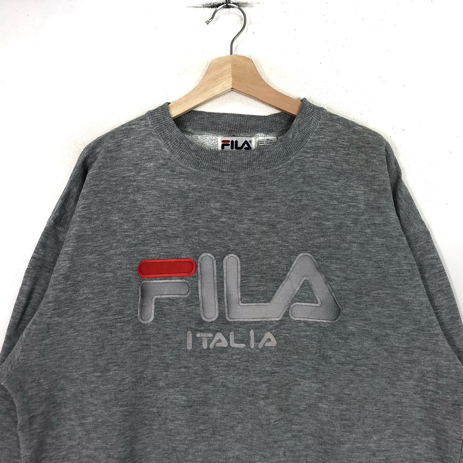 FILA SPORTWEAR Embroidery Spell Out Big Logo Gray Crew Neck | Etsy