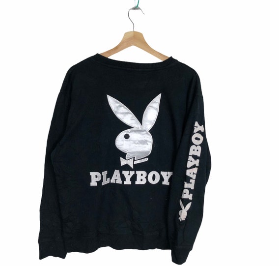 PLAYBOY BIG BUNNY Black Crewneck Sweatshirt Embroi