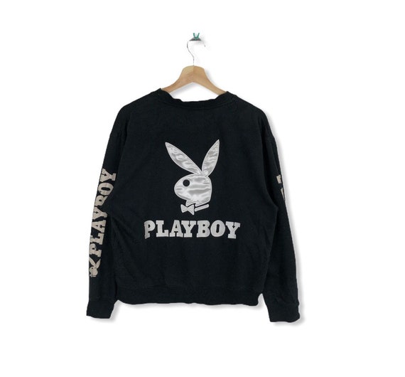 Rare!! PLAYBOY BIG BUNNY Black Crewneck Sweatshirt