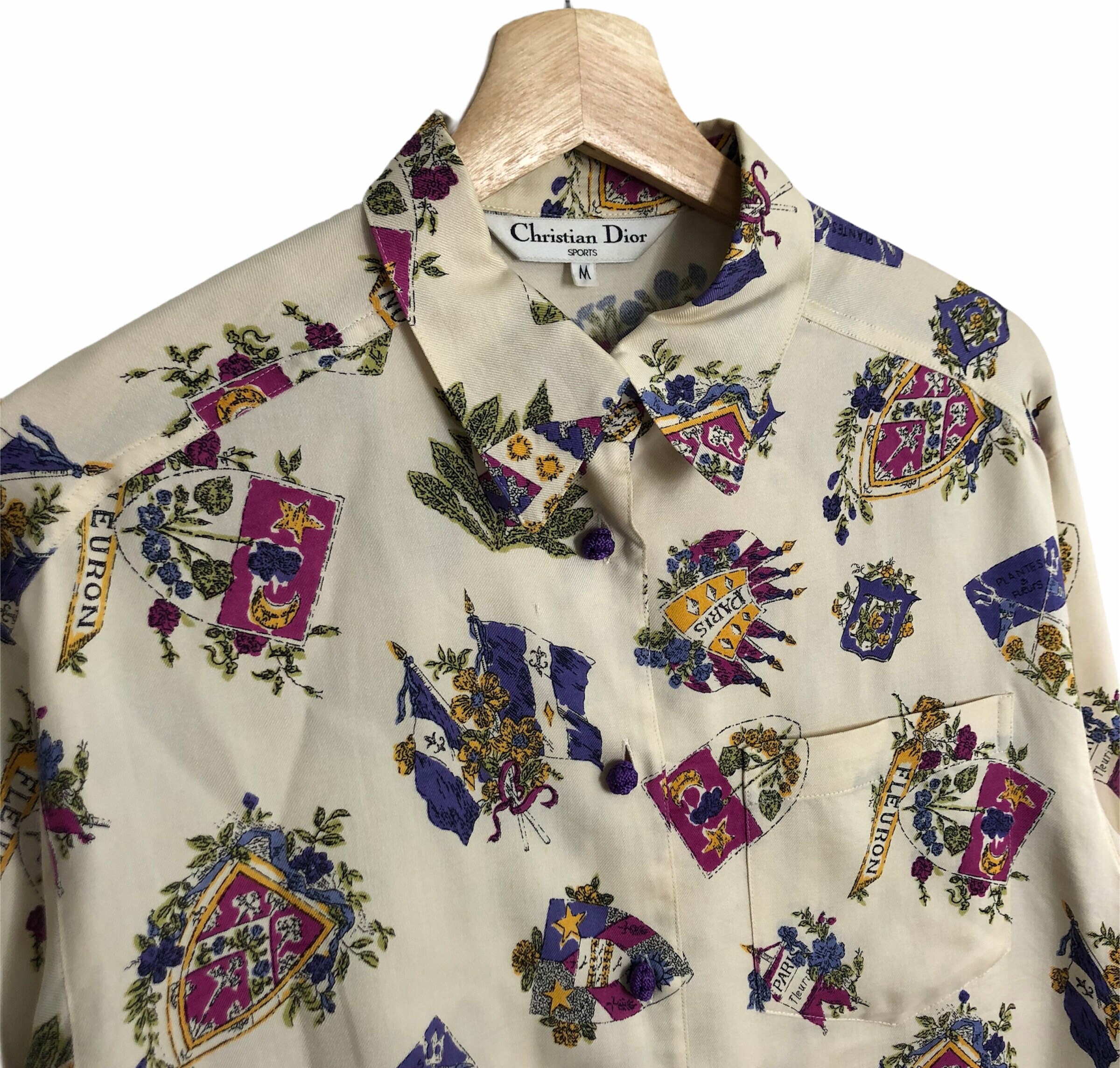 Vintage Christian Dior Single Pocket Bloemen Medium Size Button Shirt Kleding Gender-neutrale kleding volwassenen Tops & T-shirts Polos 