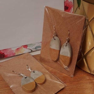 Geometric gold concrete drop earings