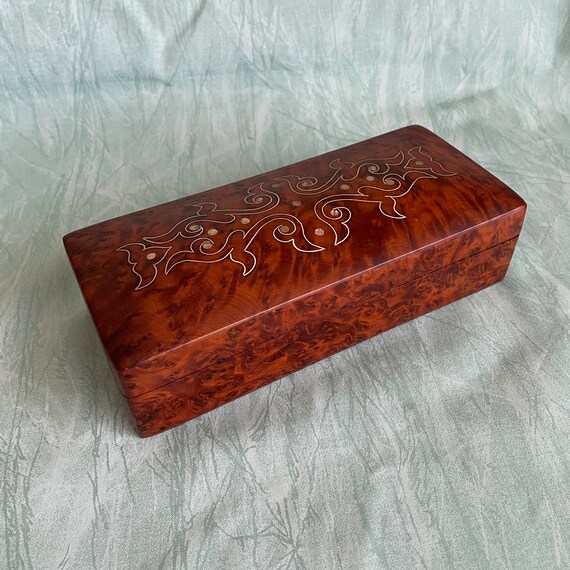 1980s Thuya Wood Jewelry Trinket Decorative Box 7… - image 1