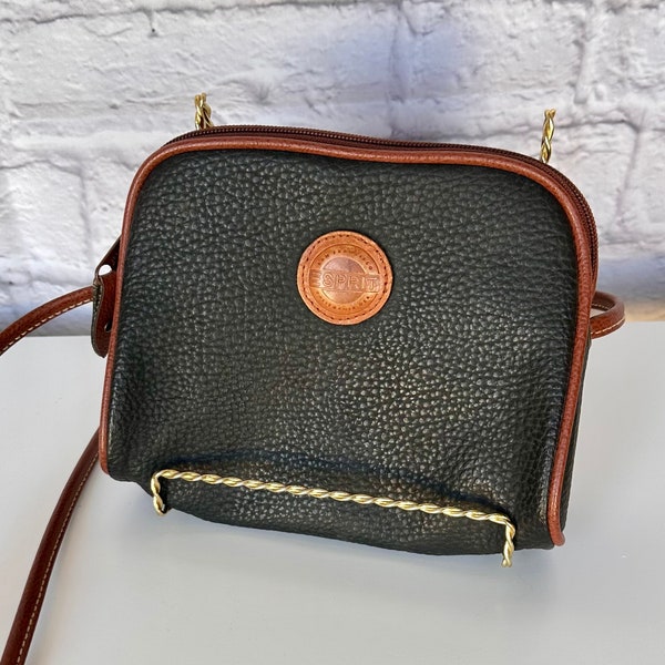 Vintage 90s Espirit crossbody handbag - black faux leather with brown trim and strap