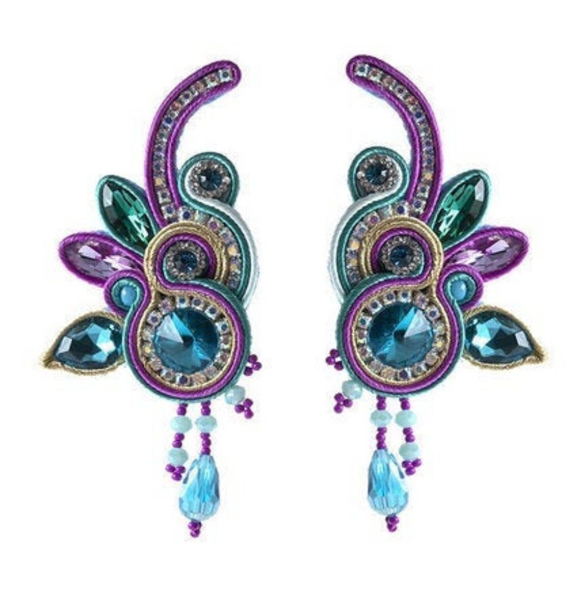 Emerald Bird Earrings Large Dangle Earrings Soutache Etsy