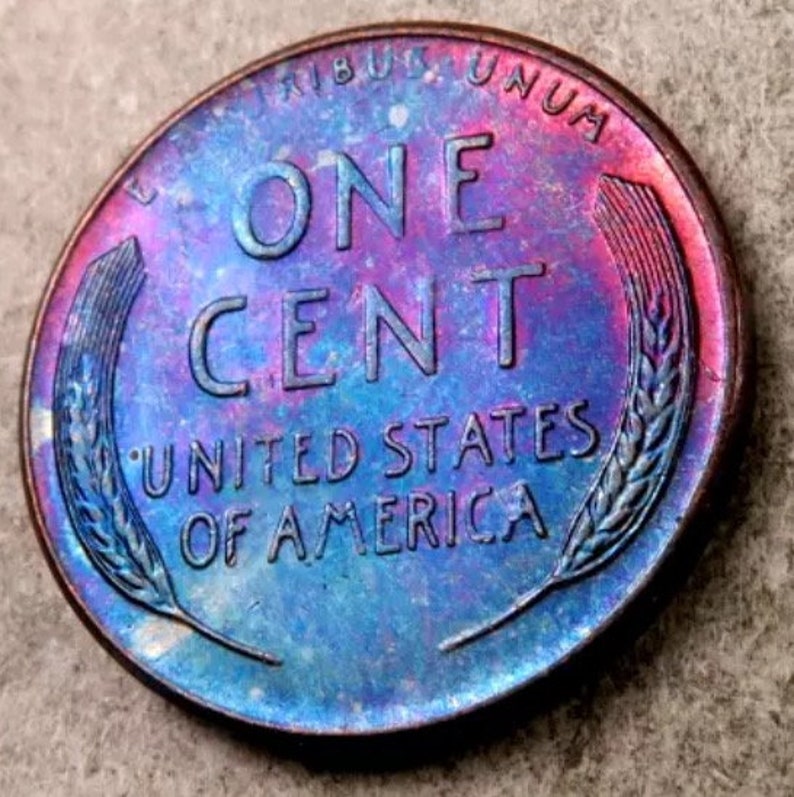 Rare Rainbow Toned 1958 D Wheat Penny Etsy