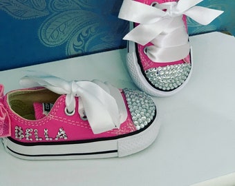 Pink personalised crystal converse