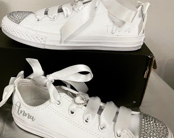 Personalised crystal white converse