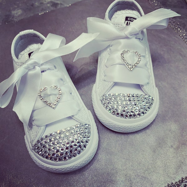 White leather crystal converse