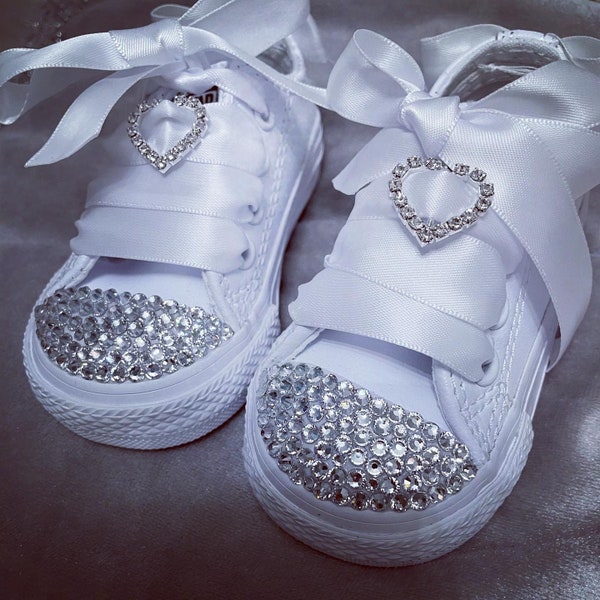 White leather crystal converse