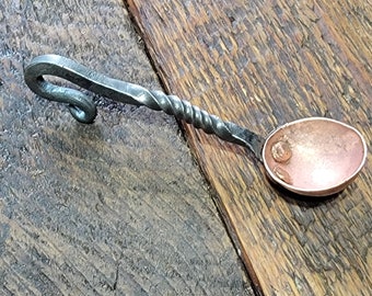 Hand Forged Iron & Copper Coffee Scoop, Tablespoon Blacksmith forged Spoon Salt Cellar