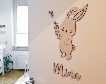 Door sign for children's room/baby room decoration - Personalized rabbit nameplate for children's room