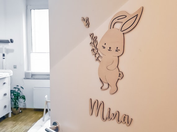 Türschild Kinderzimmer Baby Zimmer Dekoration - Namensschild Kinderzimmer personalisiert Hase