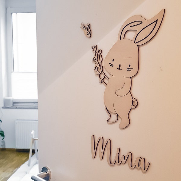 Türschild Kinderzimmer Baby Zimmer Dekoration - Namensschild Kinderzimmer personalisiert Hase