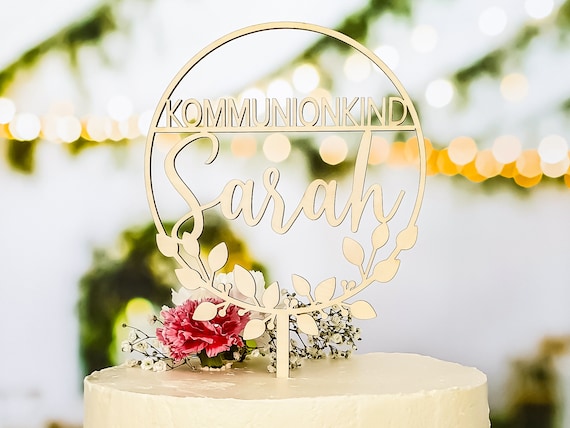 Produktbild von Persönlicher Kuchenaufleger Für Erstkommunion – Mit Beliebigem Namen Aus Holz