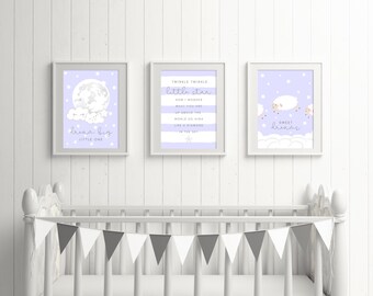 Poster Set fürs Kinderzimmer – 3 Bilder in blau und grau zum Dekorieren für das Jungen Babyzimmer – PDF Vorlage Din A4 zum Selbstausdrucken