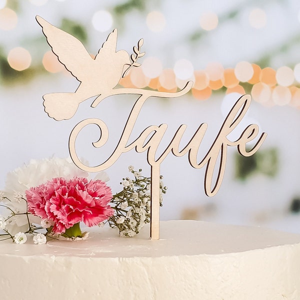 Cake Topper: "Taufe" for Baptism Celebration Event | Cake Topper with Dove Motif
