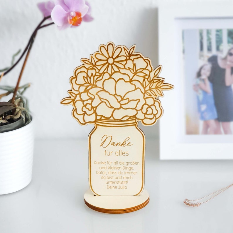 Wooden thank-you card with stand Small personalized gift for your mom, best friend, teacher, nurse or coworkers image 1
