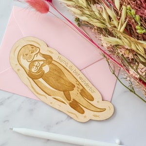 Personalisierbares Geschenk für Mama: Otter-Karte aus Holz - Muttertagskarte erster Muttertag Holzkarte