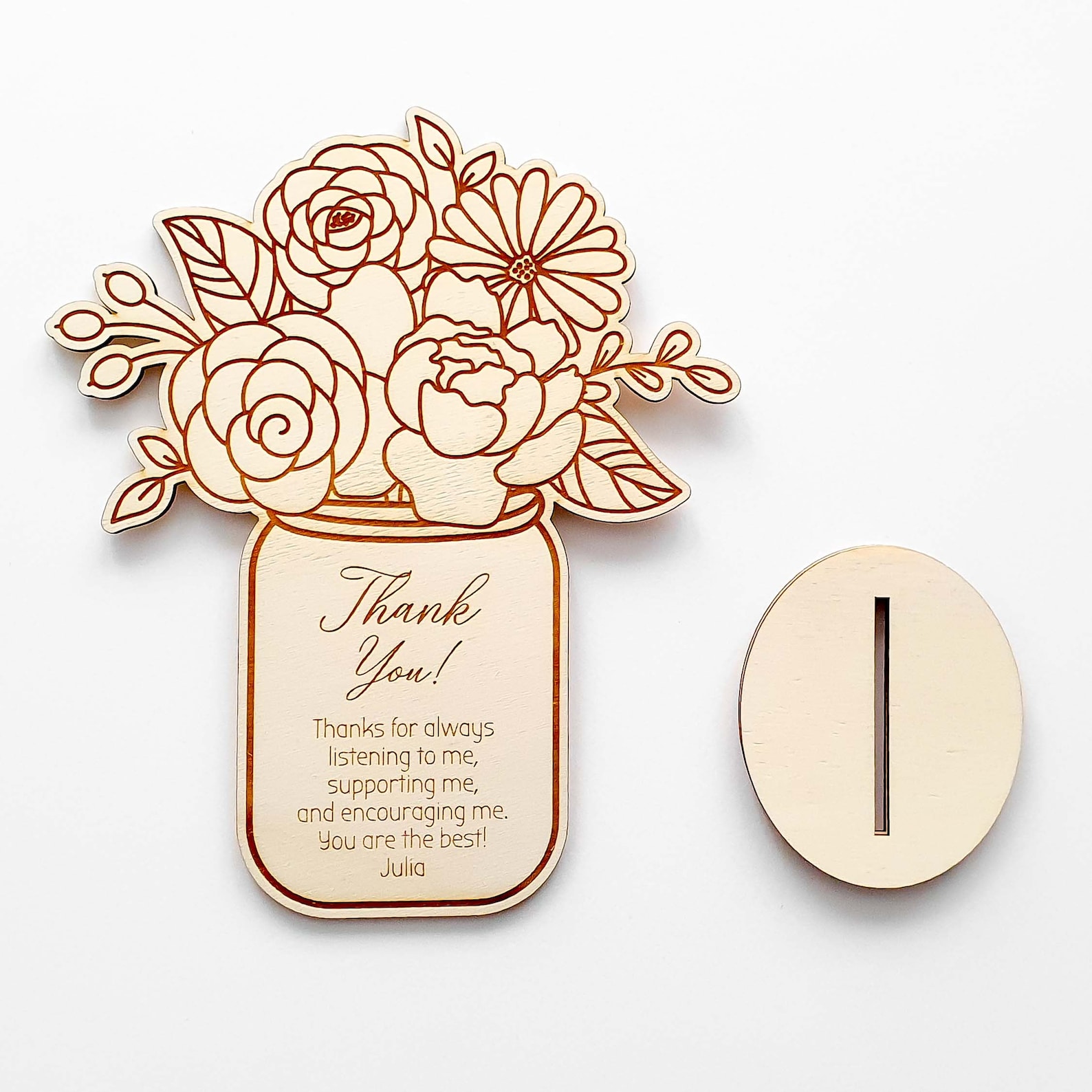 Wooden thankyou card with stand Small personalized gift