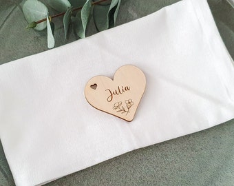 Namensschilder Hochzeit HERZ - Personalisierte Tischkarten Holz für Tischdeko Hochzeit - Platzkarten für Deko Hochzeit, Taufe, Geburtstag