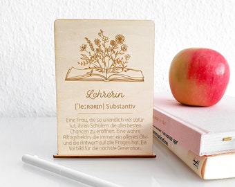 Carte en bois pour professeurs - carte en bois personnalisable à tenir debout - cadeau d'adieu et de remerciement