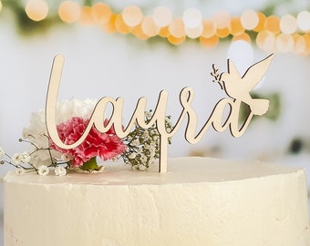 Cake Topper mit Taube personalisiert mit Name: Tortendeko für Kommunion, Konfirmation, Taufe oder Firmung - Tortenaufleger Taufe