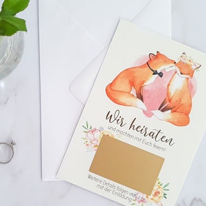 Jeu de cartes à gratter SAVE THE DATE cartes renards - cartes à gratter de mariage avec autocollant à gratter et enveloppe