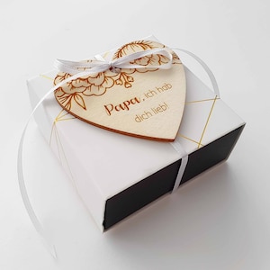 Cadeau pour la fête des pères ou un anniversaire : "Papa, je t'aime !" - Coffret cadeau avec pendentif cœur - Idée cadeau DIY carte pour photos
