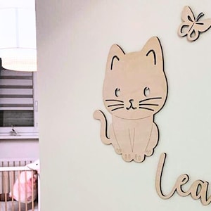 Targa porta cameretta bambini gatto decorazione cameretta: targhetta personalizzata in legno - lettere porta bambina