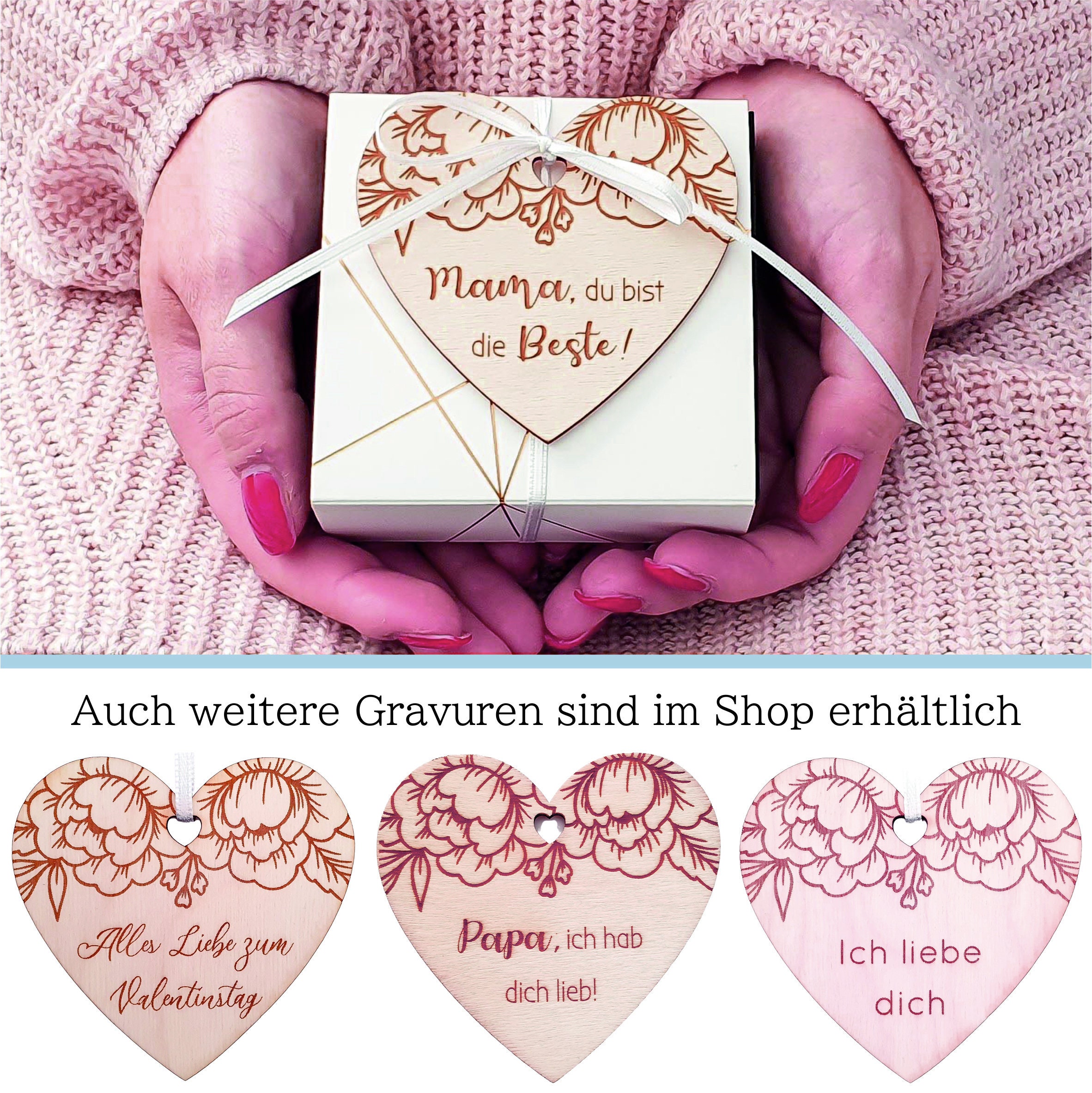 Geschenk zum Valentinstag oder Geburtstag: I love you Geschenkbox mit Herz-Anhänger  Geschenkidee DIY Karte für Bilder, Fotogeschenk -  Österreich