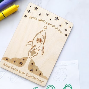 Wooden card first day of school - Personalized greeting card for school enrolment - Gift idea for first grade kids girls and boys