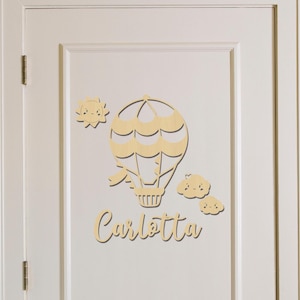 Decorazione mongolfiera per la cameretta dei bambini - Targa personalizzata per porta per cameretta dei bambini in legno - Targa con nome nuvole cameretta neonati cameretta bambine