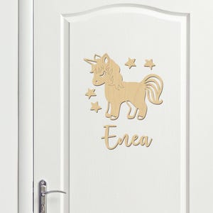 Targa per porta cameretta bambini in legno personalizzata con nome - targhetta con decorazione unicorno cameretta bambina per decorazione porta e parete