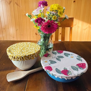 Reusable Cotton Bowl Cover Set - Sustainable Kitchen - Bread Proofing Cover - Sourdough Baking Gift - Mixer Bowl Cover - Washable Bowl Cover