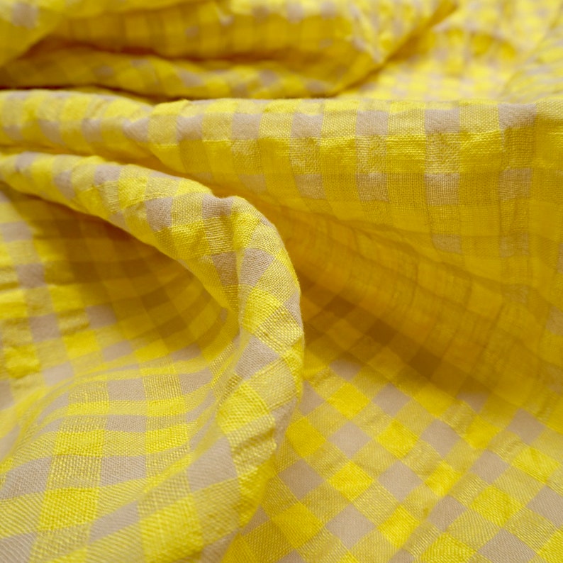 Yarn dyed Linen crinkled gingham Yellow PRICED PER METER image 7