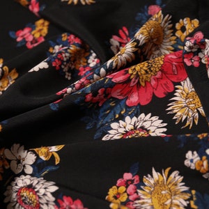 Sun flower on black Tencel crepe