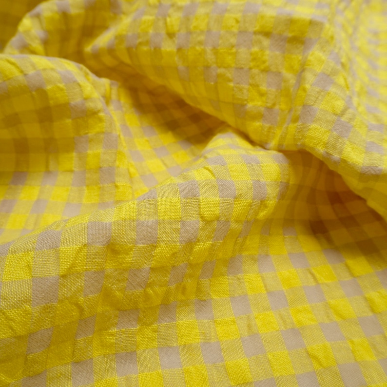 Yarn dyed Linen crinkled gingham Yellow PRICED PER METER image 2