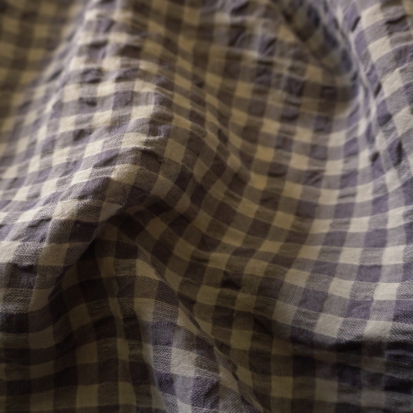 Yarn dyed Linen crinkled gingham – grey | PRICED PER METER