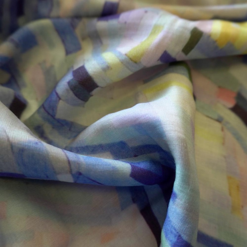 Pastel Painterly Print Tencel Linen Blend Fabric image 4