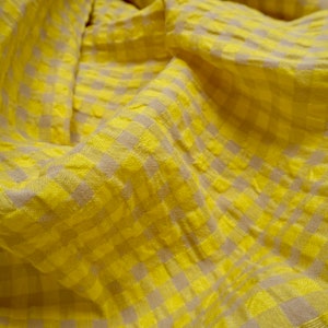 Yarn dyed Linen crinkled gingham Yellow PRICED PER METER image 5